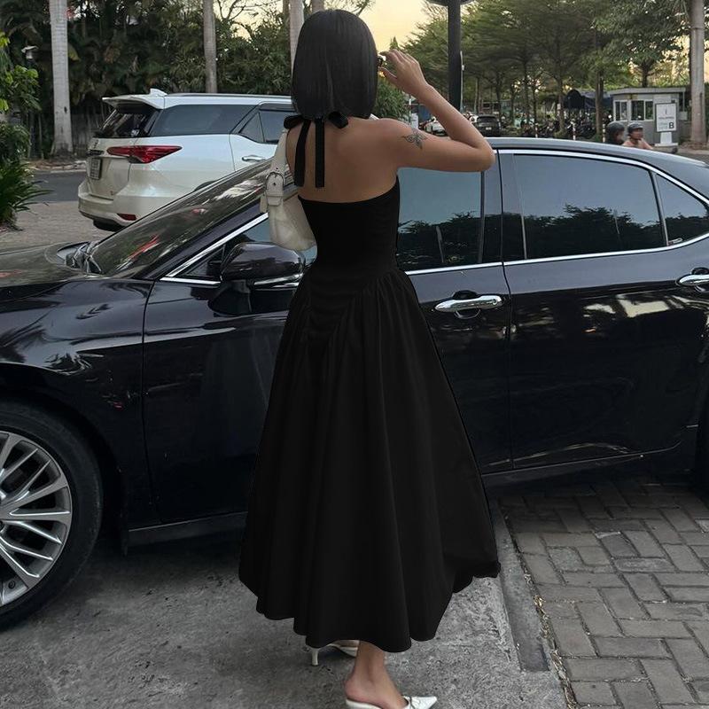 Hot-selling New Solid Color Sexy Deep V Hollow Neck Temperament Pendulum Skirt Edge Dress Women's Clothing