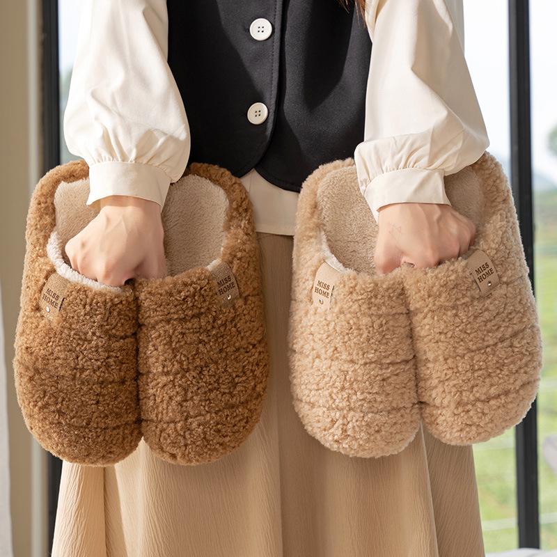 Plush cotton slippers autumn and winter wear 2025 new couple non-slip home indoor warm thick-soled cotton shoes