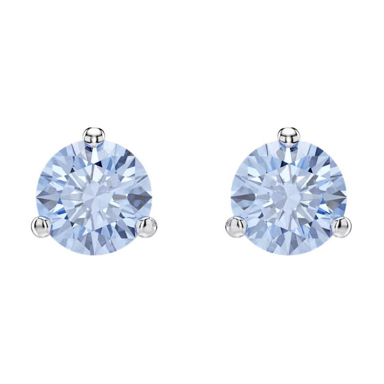 Swarovski Solitaire Round Blue Crystal Decoration Rhodium Plated Imitation Crystal Earrings Unisex earrings 5717573 Without Gift Box