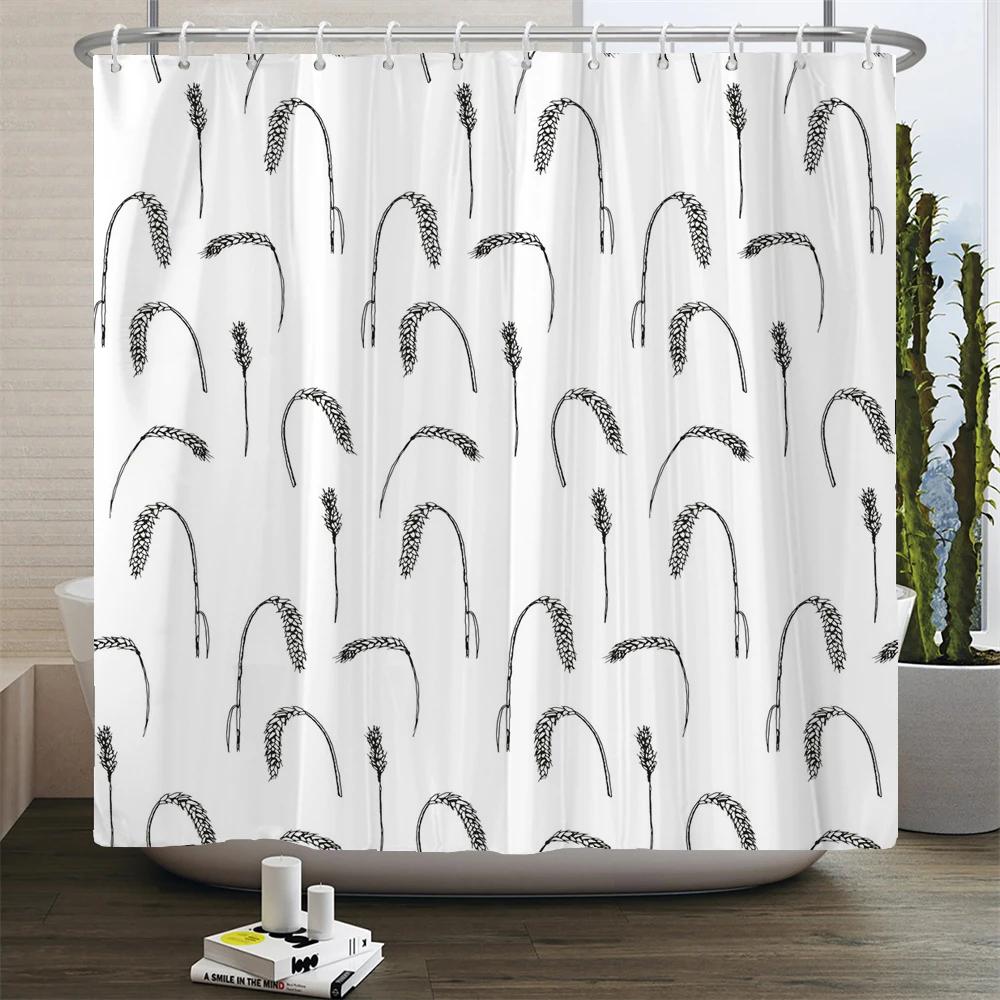 Black and White Geometric Pattern Shower Curtain Bathroom Waterproof Polyester Fabric Bath Screen Curtain Decor for Bathtub
