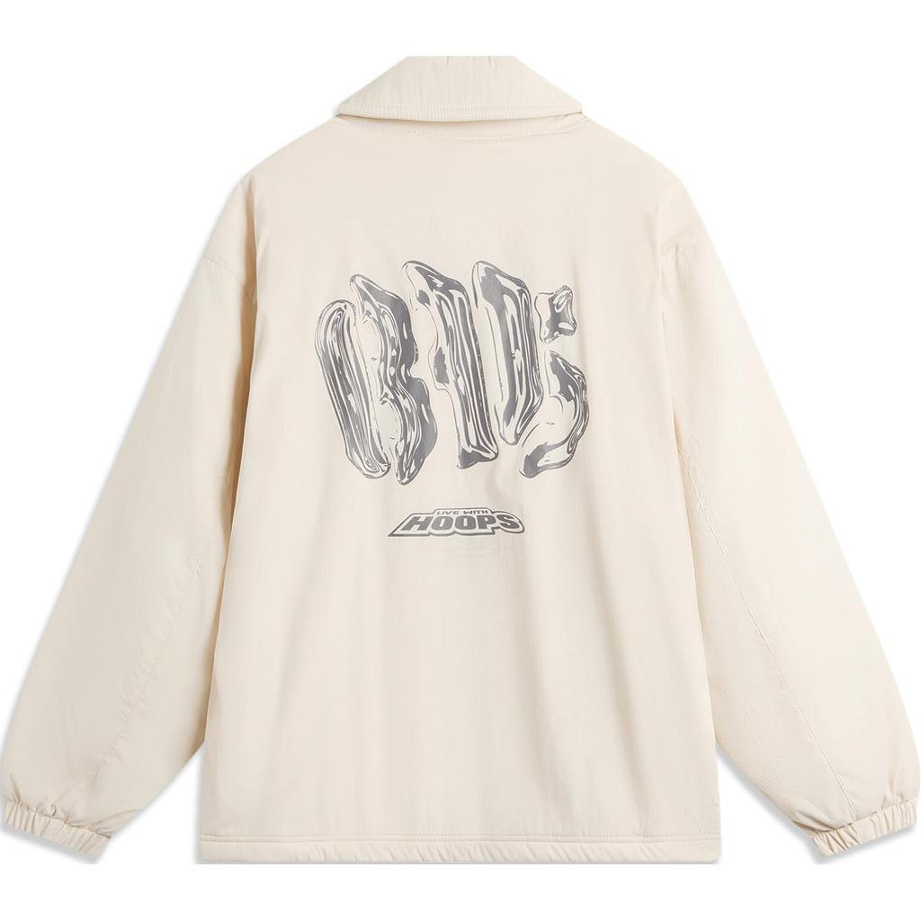 Li Ning Badfive Comfortable Casual Simple Zipper Letter Print Polo Loose Fleece Jacket Men jackets Rock-White Gray AFDU503-4