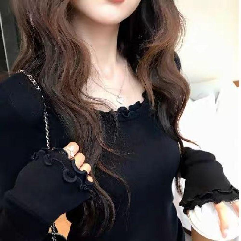 Korean Style Elegant Ruffle Collar Double-Layered Long-Sleeve Women's Autumn Shirt