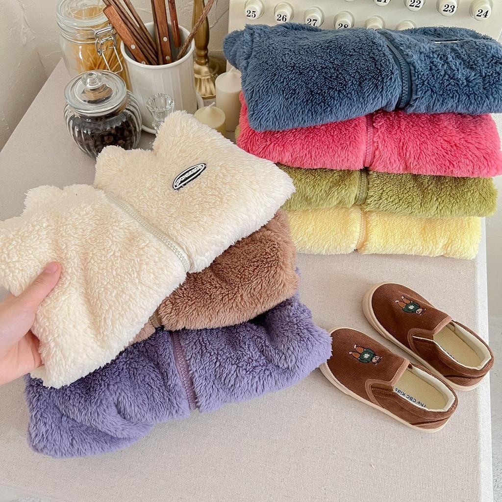 Children's Flannel Jacket: Colorful Coral Fleece, Solid Color, Fleece-Lined for Boys and Girls - Ideal for Autumn and Winter