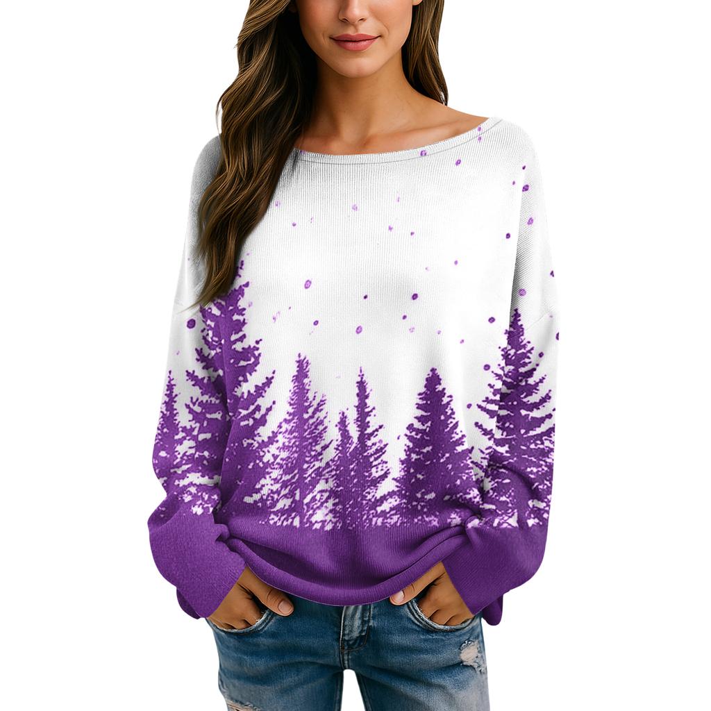 Damen Herbstpullover Langarm Druck Tops Pullover Locker Schick Lässig Basic Kleidung