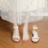 Retro one-word with open-toed white sandals 2025 summer new women's shoes thick heel medium heel rear zipper high heel sandals