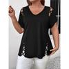 Solid Color Short Sleeve Cross Strap Detail Fashion Elegant Plus Size Women's Tops T-Shirt