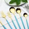 New 36Pcs Mint Gold Cutlery Set Western Silverware Stainless Steel Dinnerware Knife Fork Spoon Tableware Flatware Kitchen Wedding Accessories