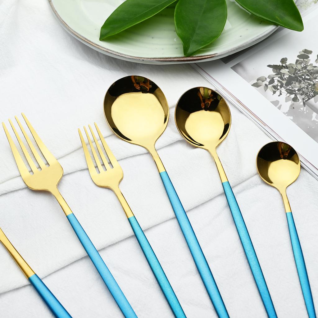 New 36Pcs Mint Gold Cutlery Set Western Silverware Stainless Steel Dinnerware Knife Fork Spoon Tableware Flatware Kitchen Wedding Accessories