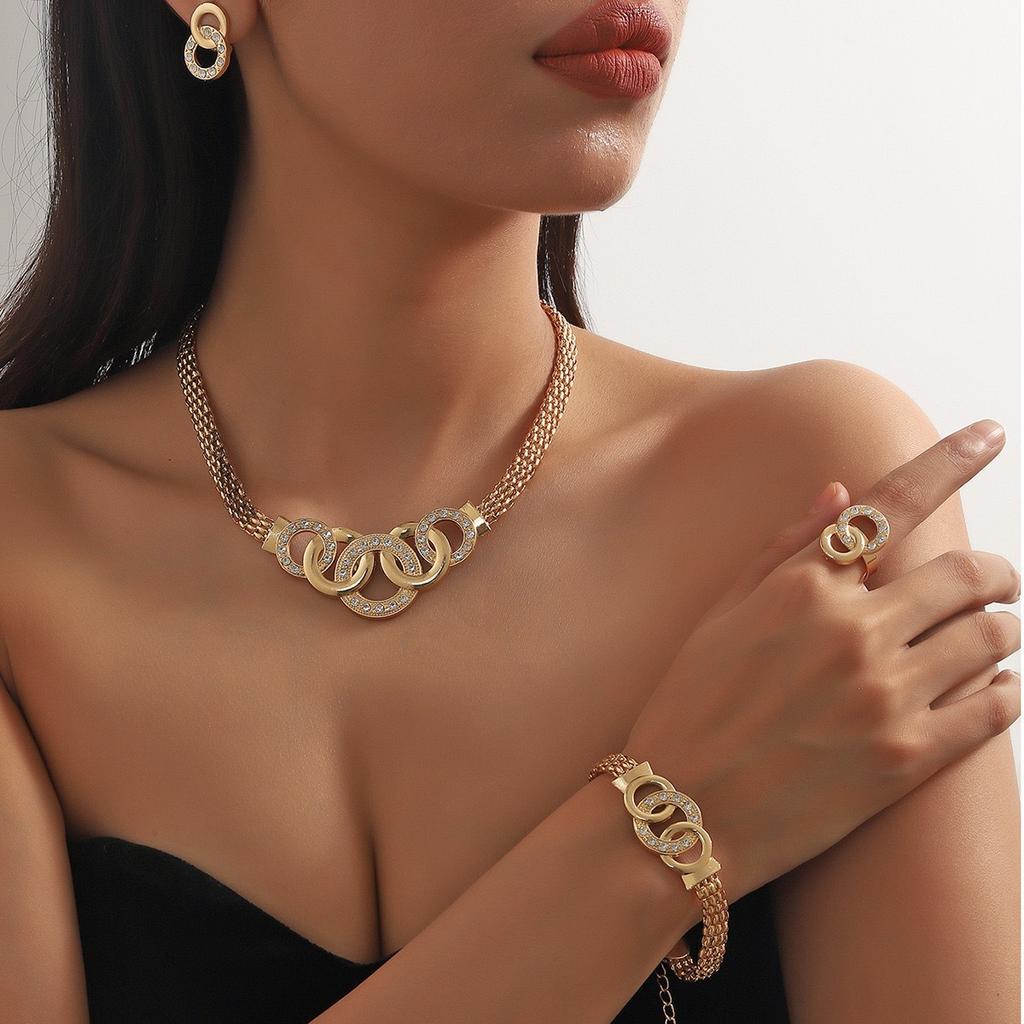 Cross Ring Shape 4-piece Set for Women, Stylish and Exquisite Accessory Gift