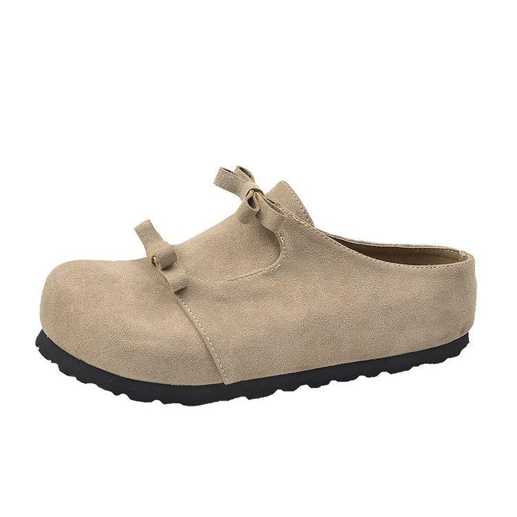 [Yushilai] Bow-tie sweet bag head slippers women's spring 2025 new flat bottom with skirt one pedal