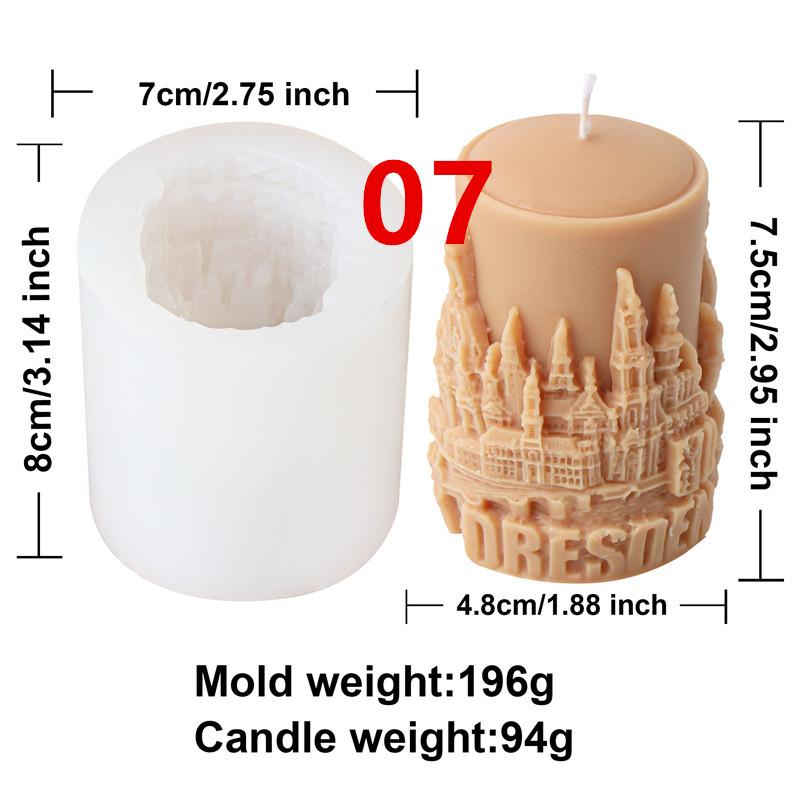 3D Paris Urban Bulidings Cylinderical Silicone Mold DIY Craft Abstract Castle House Church Plaster Candle Mold Home Decor Gift