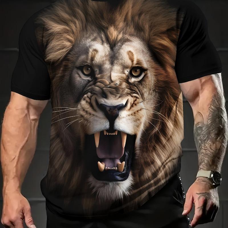 Light Particle Selection Men's 3D Printed Lion Majestic Crew Neck T-Shirt Loose Top Breathable Casual Short Sleeve, Plus Size