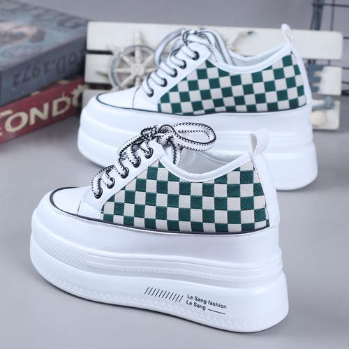 

Модные высококачественные женские кроссовки 10 см, повседневные, удобные, легкие, осенние, кроссовки из парусины, женские, на платформе, вулканизированные, спортивная обувь 40 зелёный