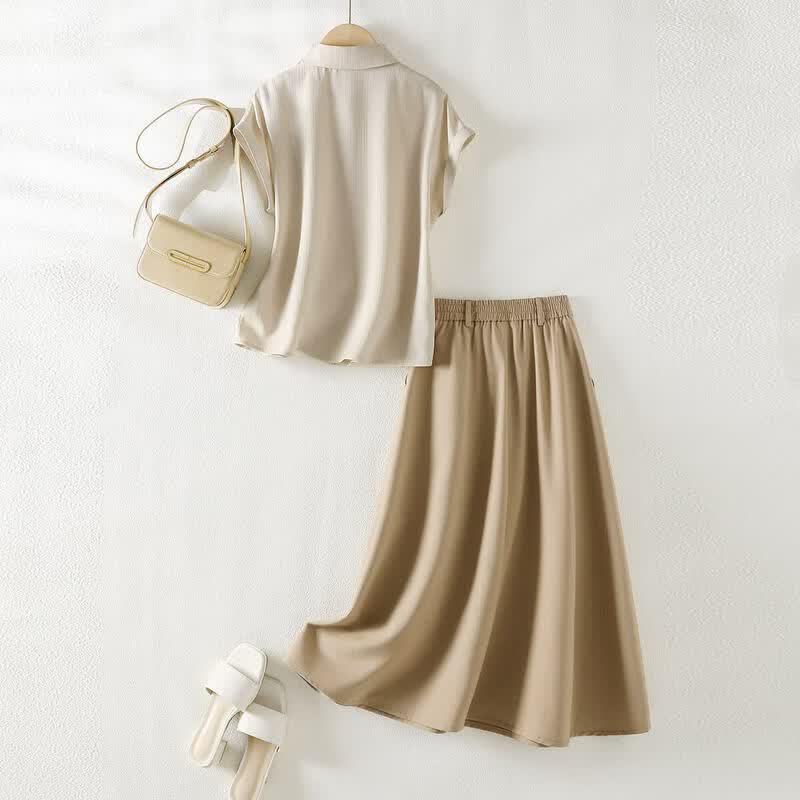 IHIMI Elegant Shirt & Skirt Set