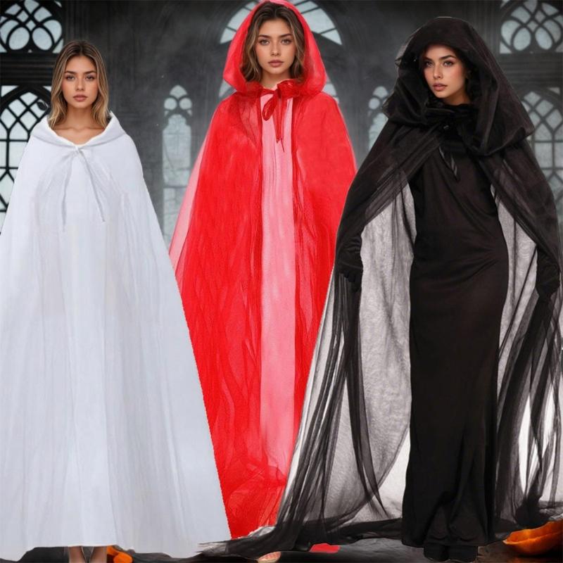 Clear Cape With Adjustable Hoods Comfortable Halloween Party Wear Foldable Costume Accessory Sheer Witches Costume
