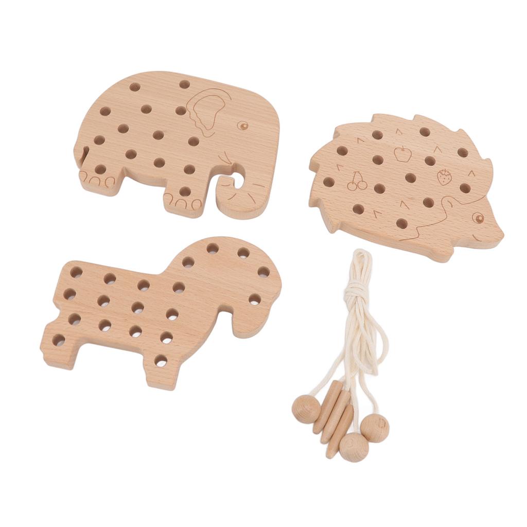 Ahşap İp Geçirme Oyuncak Hayvan Stil Sabır İnce Motor Becerisi Mantıksal Güvenli Yürümeye Başlayan Çocuklar için İp Geçirme Oyuncak