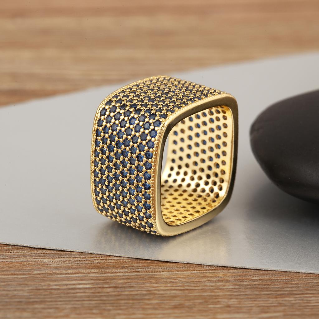 Nidin New Trendy Square Shape Inlaid Crystal Zircon Rings For Women Men 5 Colors Choice Hip Hop Style Finger Jewelry Chic Gifts