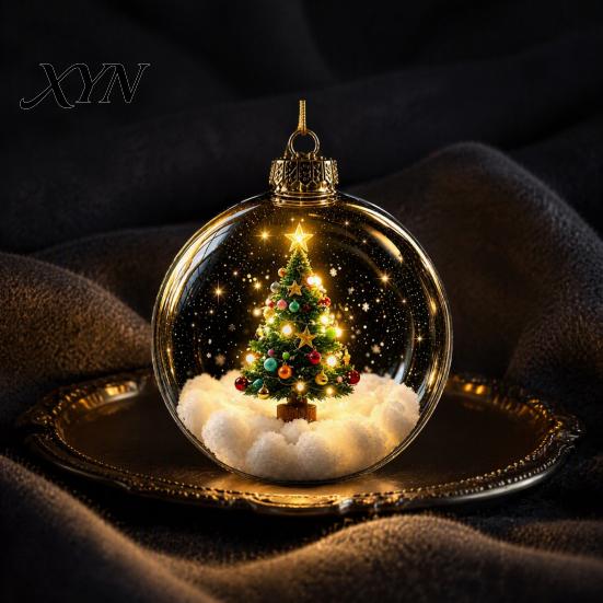 Glass Style Acrylic Sphere Baubles Christmas Glowing Decorative Ball, Lighted Ornament with Festive Scene, LED Holiday Light Balls Tree Hanging Decor