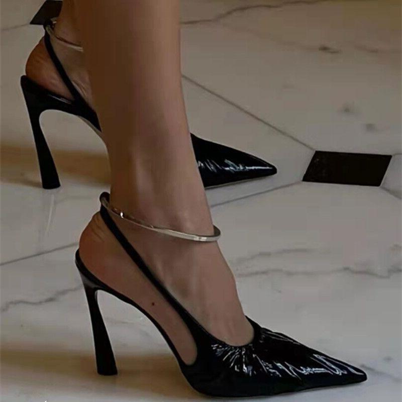 

Новые сандалии с украшением в виде металлического кольца, женские туфли на высоком каблуке с острым носком, вечерние свадебные туфли, женские модные сандалии Sandalias De Las Mujeres