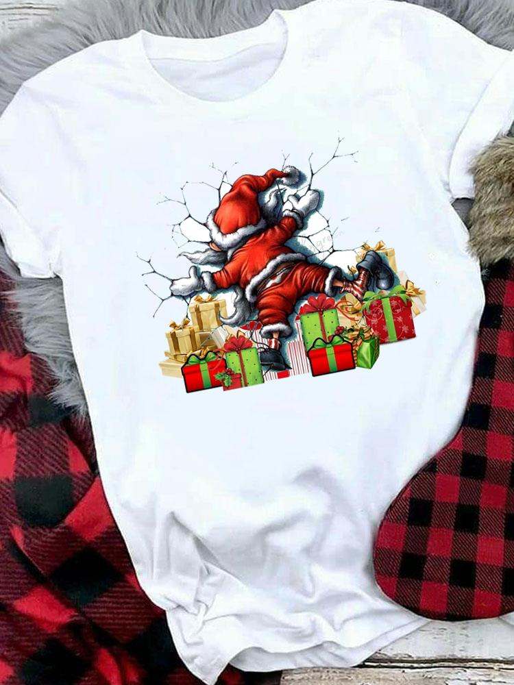 (Asian Size) style cartoon cute Merry Christmas tee Top festival New Year Holiday Casual Lady Short Sleeve Fashion Women Print Graphic T-shirts