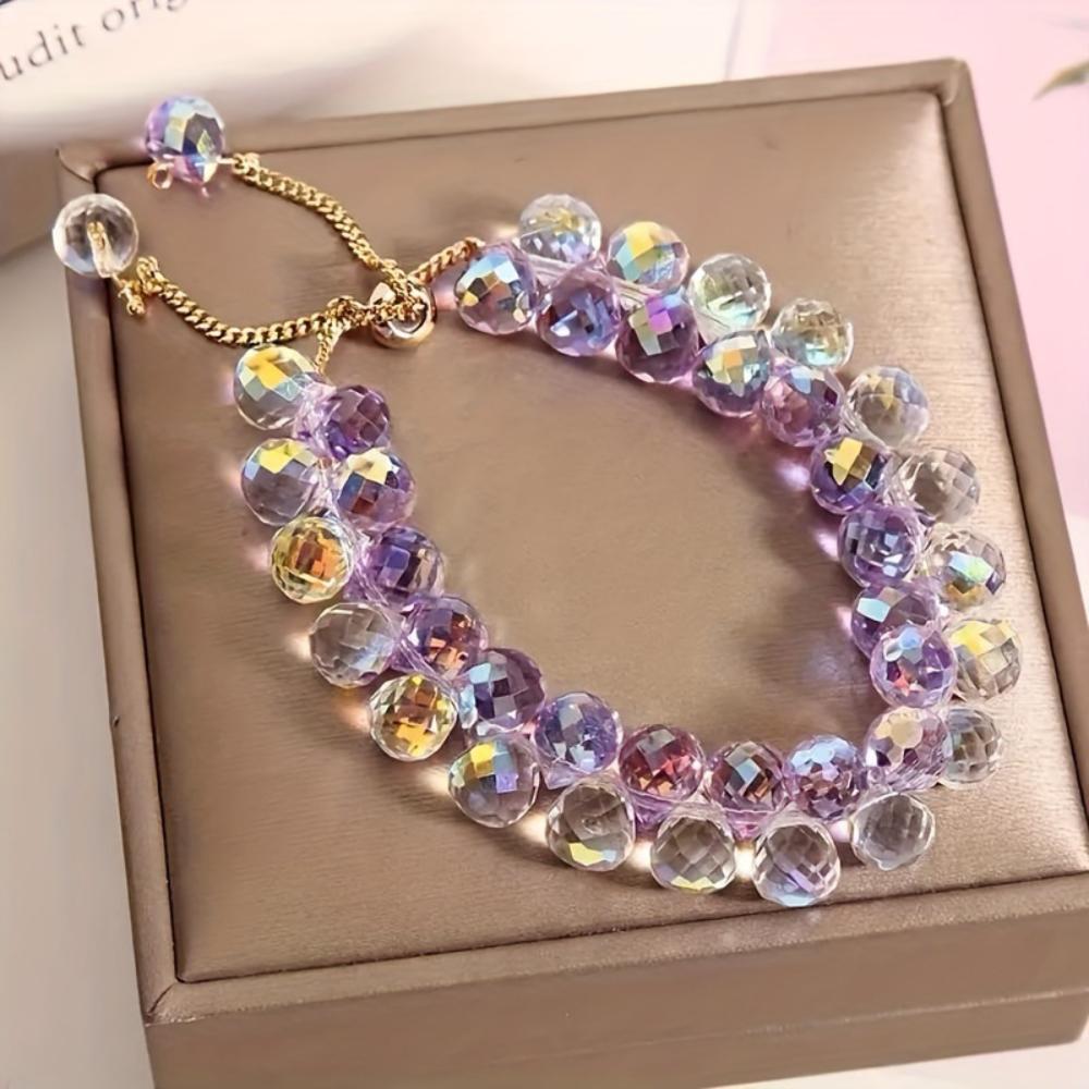 

Stone Beads Bracelet Textured Crystal Bracelet Women Jewelry Bracelet Double Layer For Date School Jewelry Collection фіолетовий