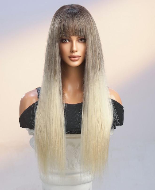 Lång Orange Röd Ingefära Rak syntetisk peruk för kvinnor Natural Wave Peruk med lugg Värmebeständig Cosplay Peruk