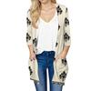 Women's Fashion Loose Casual Pocket Printed Cardigan Seven Sleeve Jacket Top