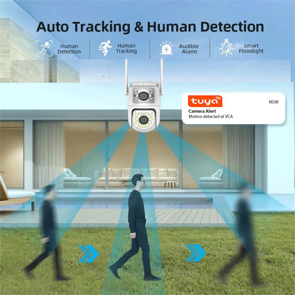 10MP Dual-Lens Wifi Camera Tuya PTZ Outdoor 4K Dual Screen Security Protection IP Cameras Color Night Vision Video Surveillance