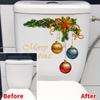 A Christmas-Themed Toilet Seat Sticker Featuring a Wreath And Colorful Balls, Made of Waterproof, Removable PVC for Decoration.