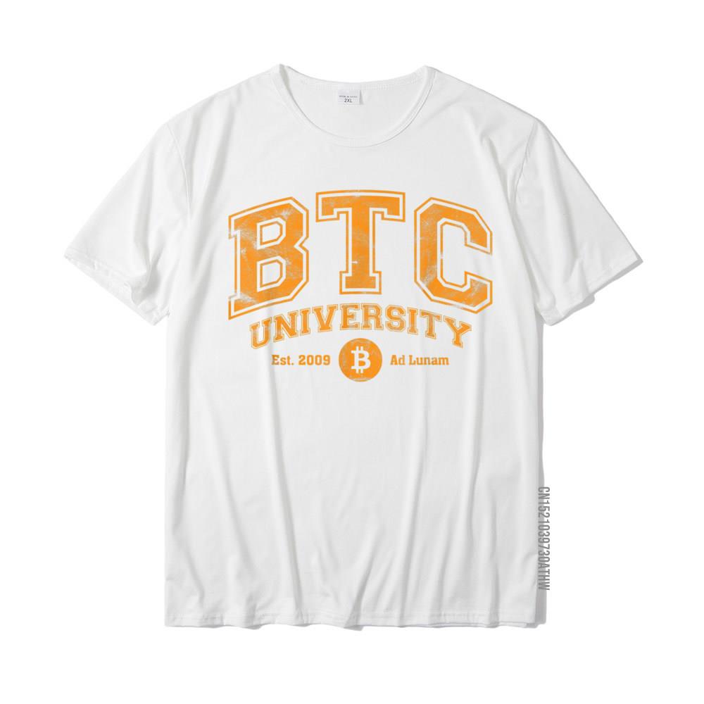BTC University To The Moon Funny Distressed Bitcoin College TShirt Fitted Normal T Shirts Cotton Mens Tees Custom S