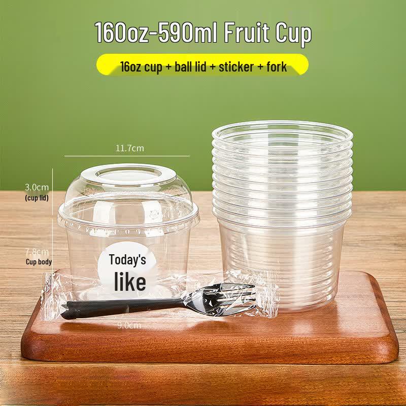 16oz Disposable Transparent Plastic Fruit Cups with Dome Lids