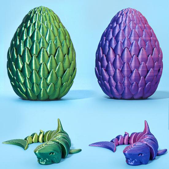 1 Set 3D-gedruckte Hai-Figur Bewegliche Gelenke Hai Fidget Toy Hai-Ei mit Gelenk-Hai darin Desktop-Dekoration Ornament