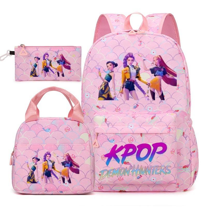 Korean Drama Demon Hunter Backpack Lunch Bag Pencil Case Set Student Three-piece School Bag Pencil Case Lunch Bag