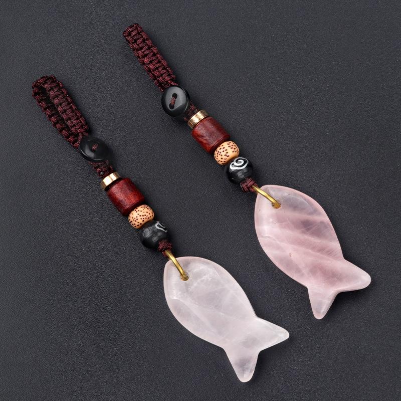 1PC Handmade Fish Keychain Boho Style Keychain Natural Crystal Agate Jewelry Crystal Keychain 38x20mm