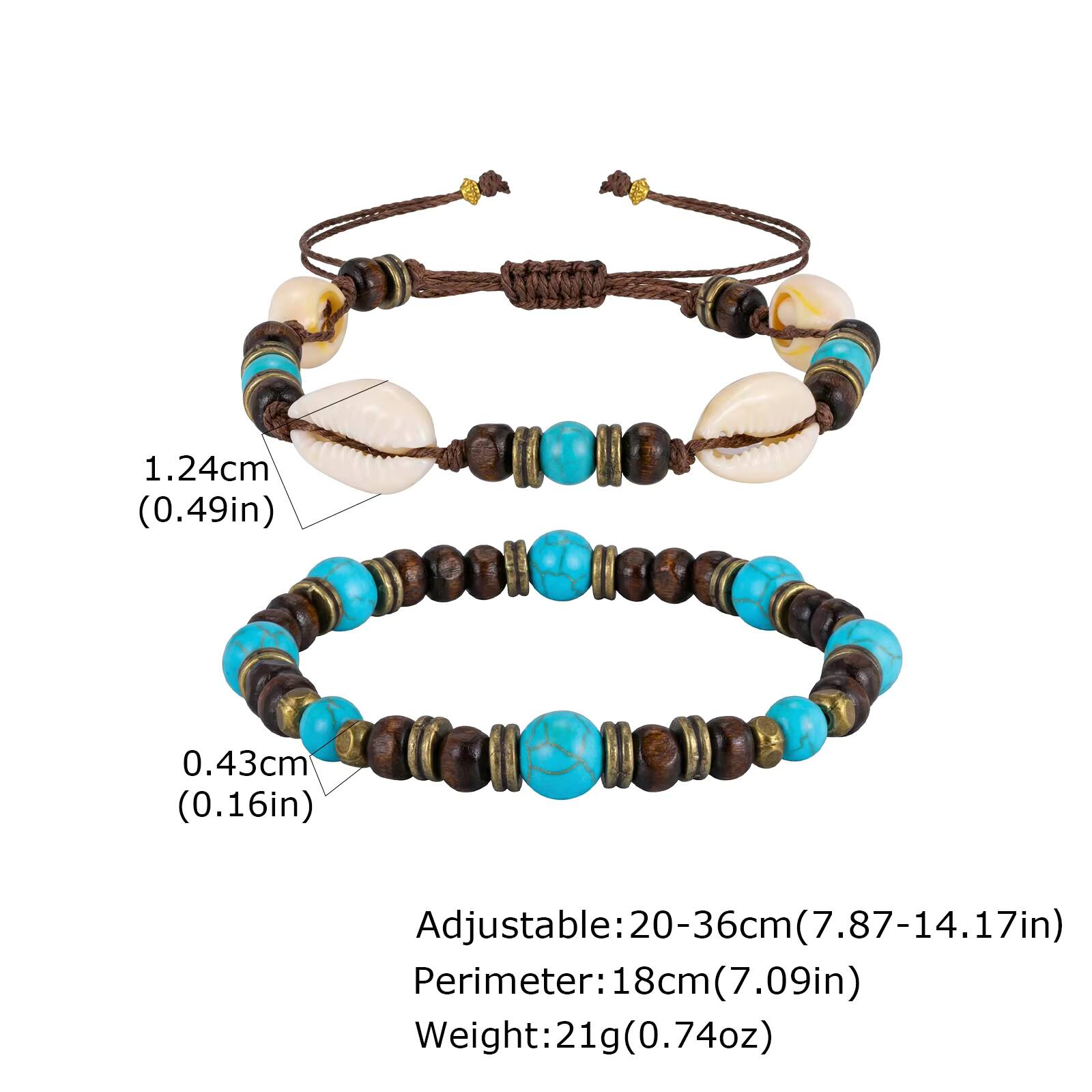 

Vnox Adjustable Surf Bracelet Set for Men with Cowrie Shell Wood Bead Stainless Steel Braided Rope, Beach Boho Stacking Jewelry