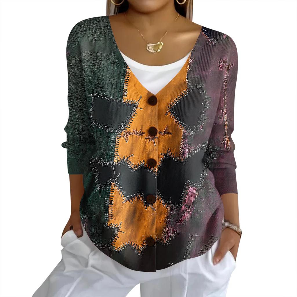 Women's Fashion Casual Knit Sweater Button-Up Halloween Printed  Cardigan Jacket