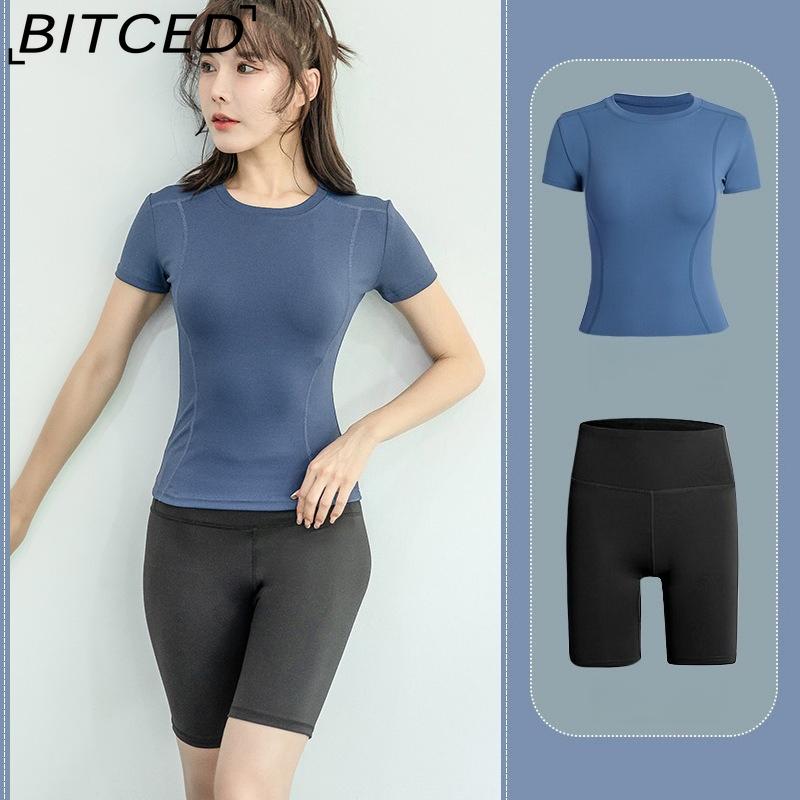 BITCED Damska odzież sportowa Top do jogi - Dopasowana kurtka z krótkim rękawem Zestaw do siłowni, biegania - Szybkoschnąca odzież treningowa na wiosnę, jesień, lato