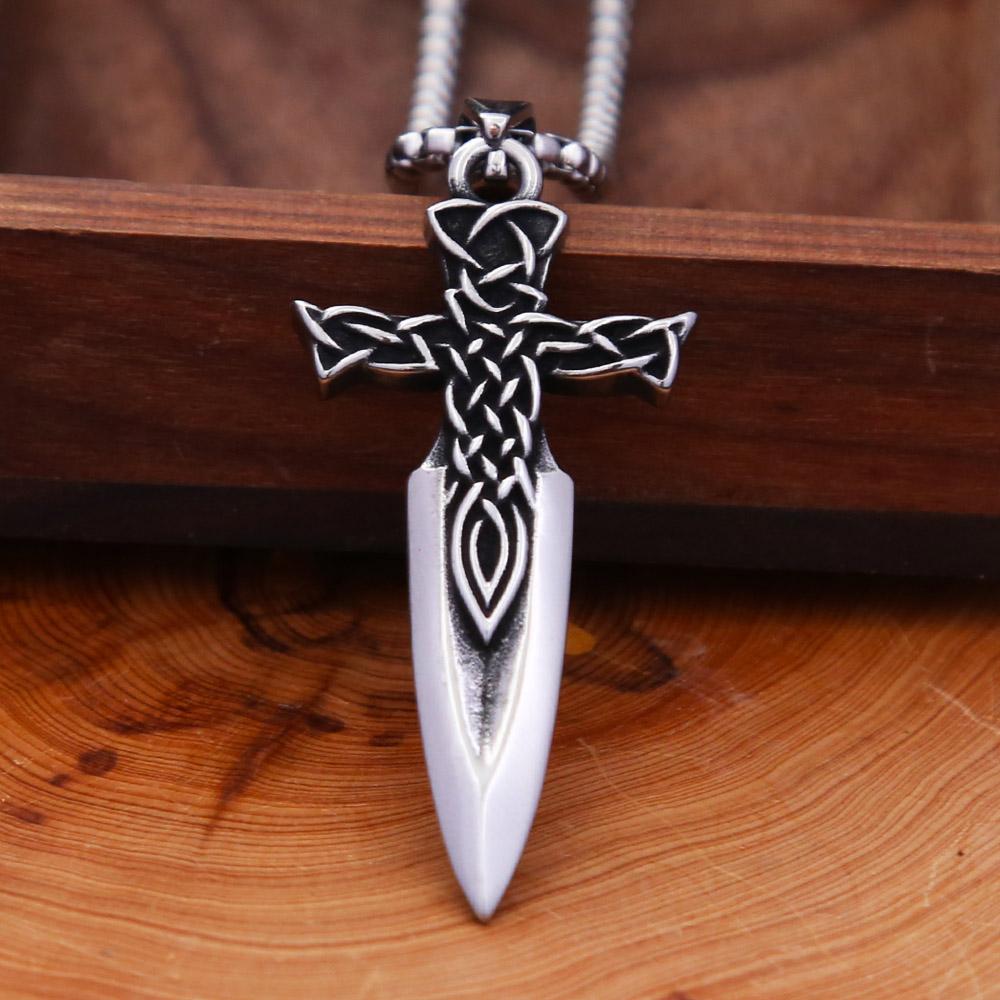 Fashion Vintage Nordic Sword Necklace for Men Stainless Steel Viking Celtic Knot Pendant Locomotive Amulet Jewelry
