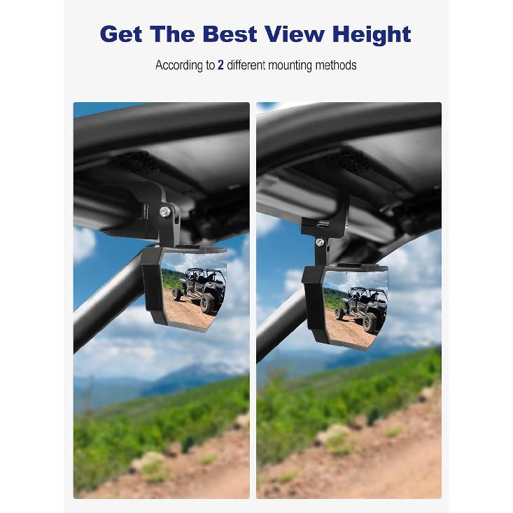 UTV Rear View Mirror, HD SXS UTV Center Mirror With Aluminum Clamp Fits 1.5"-2.0" Roll Cage Mount, Compatible With Polaris RZR, Maverick Can Am X3,