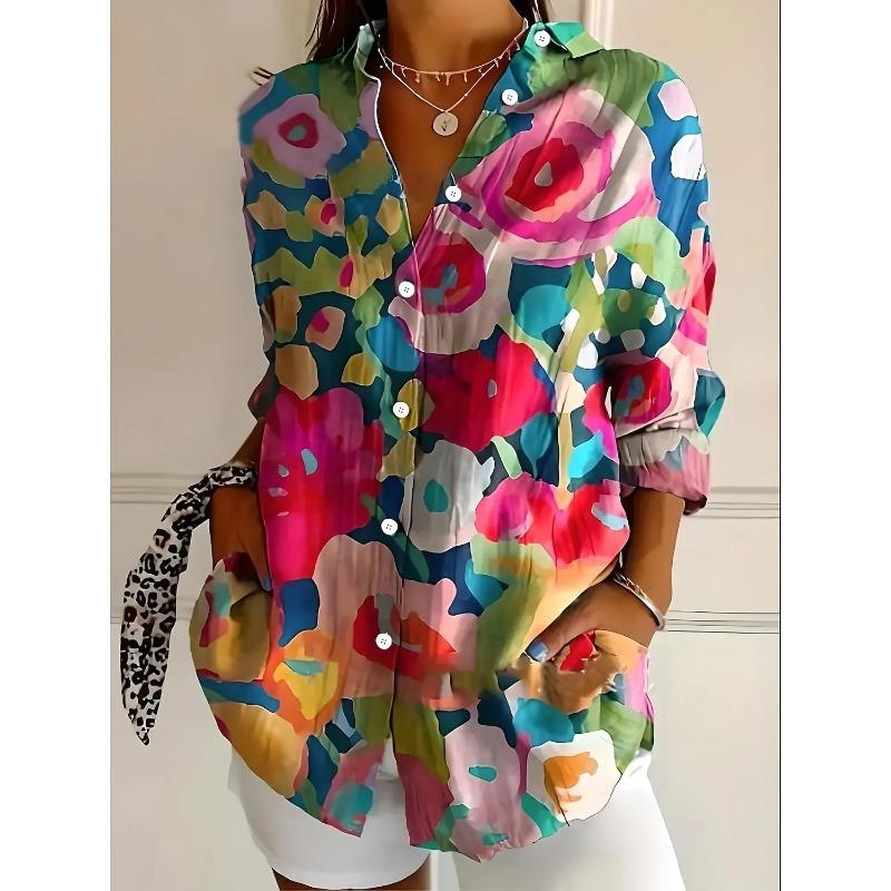 New Women's Shirts Floral Printed Spring Autumn Blouse Lapel Neck Blouse Women Long Sleeve Shirts Womens Clothes Female Clothing