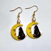 Playful Black Cat Moon Pendant Earrings