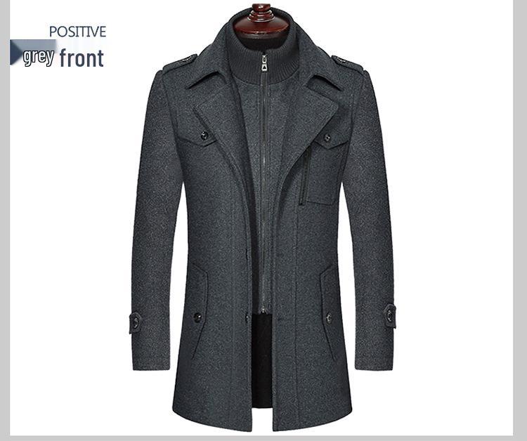 Men's Winter Wool Coat - Double Collar, Mid-Length for Middle-Aged and Elderly