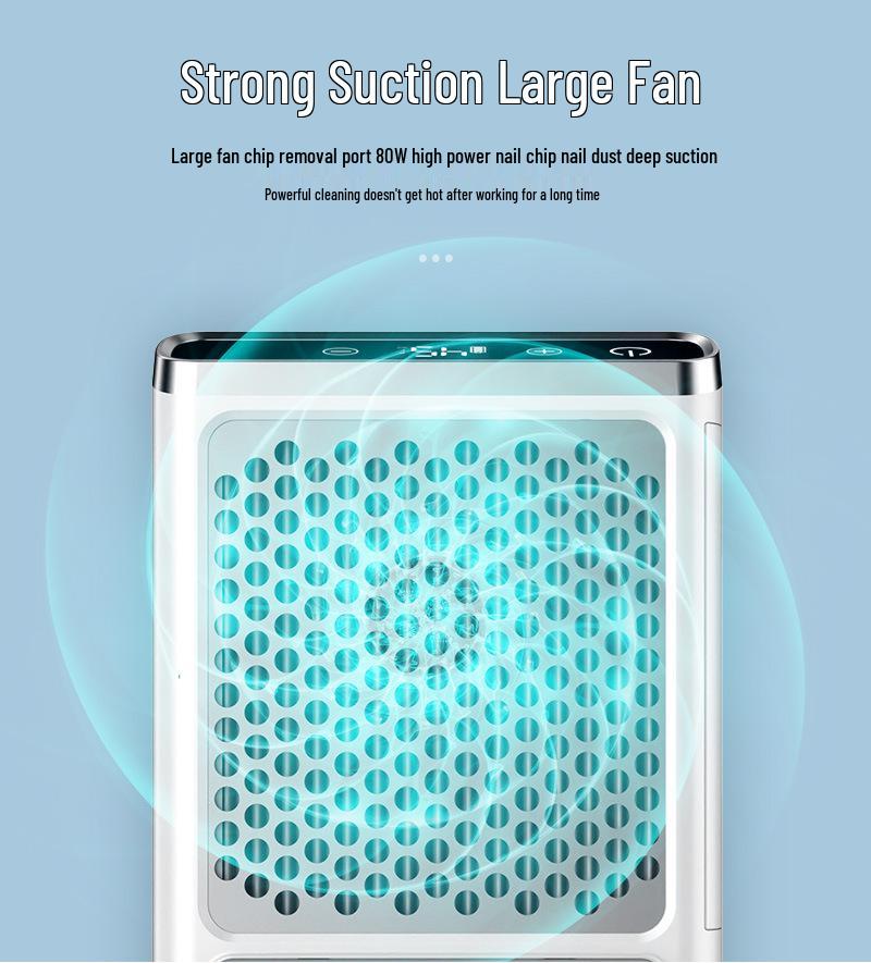 LCD Touchscreen 80W Rechargeable Nail Dust Collector with 4500RPM Fan Speed