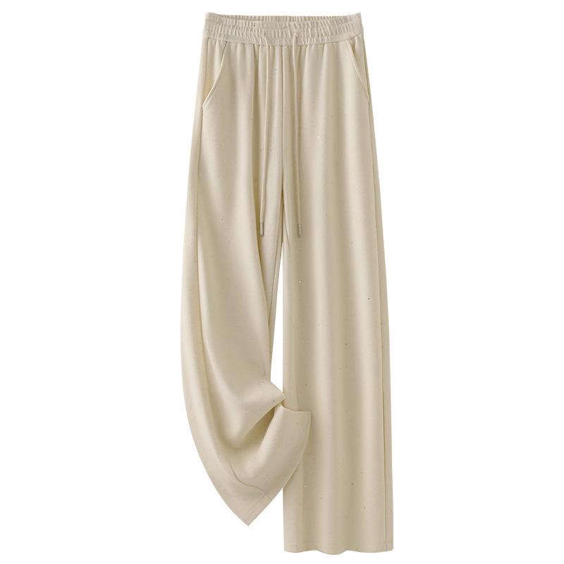 Gray Glitter High-Waisted Wide-Leg Elastic Drawstring Pants for Women - Spring/Autumn 2025
