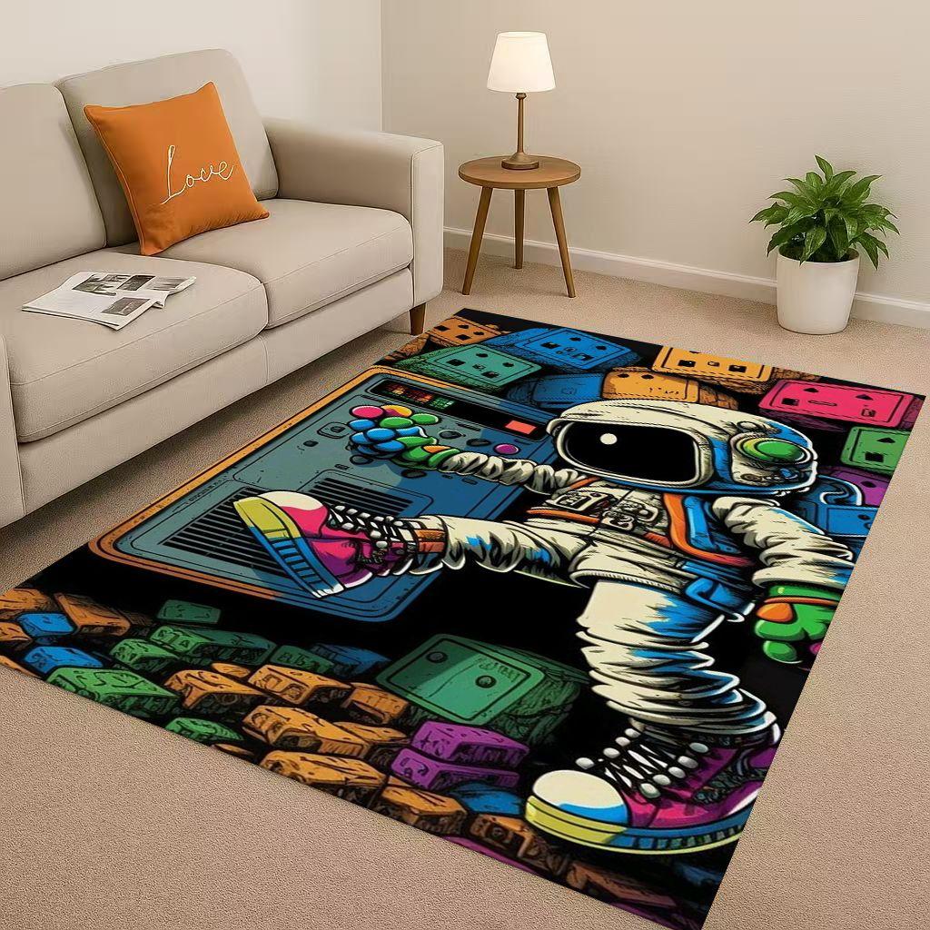 3D Cartoon Astronaut Spaceman Planet Living Room Non Slip Area Rug Carpet for Bedroom Playroom Sofa,Home Decor Doormat Christmas