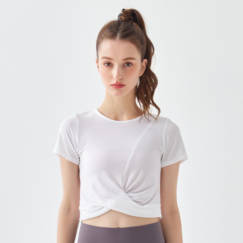 Cross-Wrap Bare-Feel Quick-Dry Short-Sleeve Yoga Crop Top