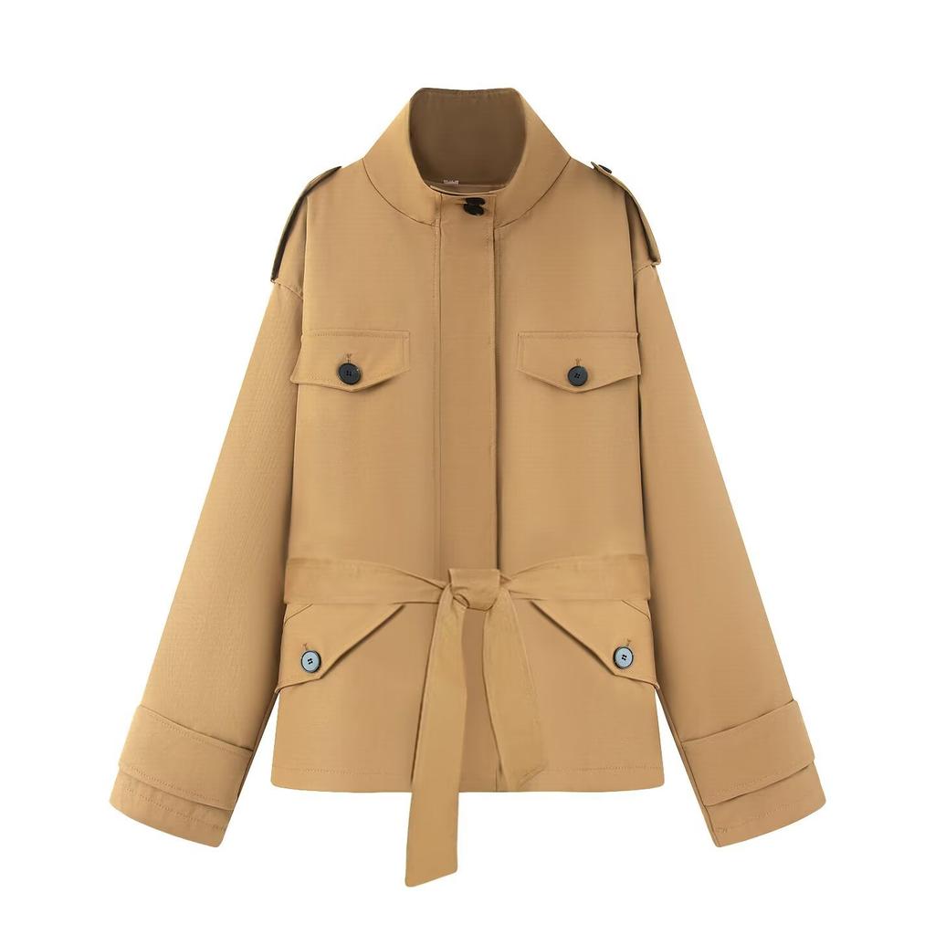 Autumn new temperament simple fashion belt stand-up collar trench coat 5320888