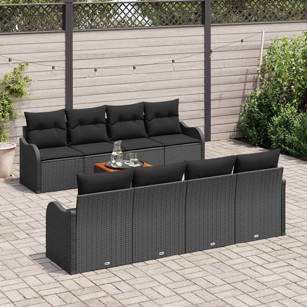Garden Sofa Set with Storage 9 pcs Black Poly Rattan
