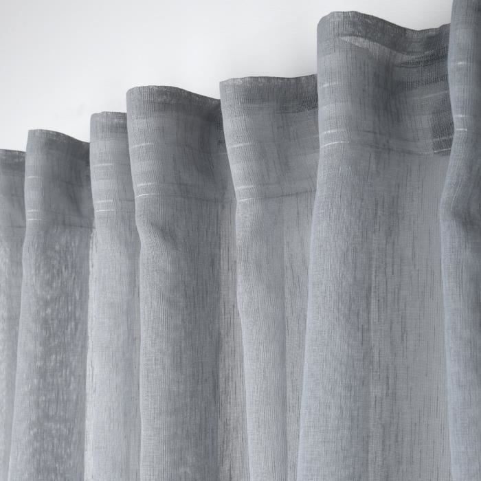 Voilage - Derbie - Uni gris souris - 140 x 260 cm - 100% polyester - Galon fronceur
