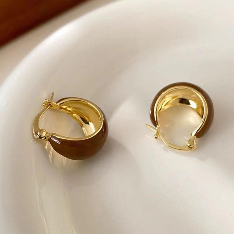 Autumn And Winter Light Luxury Vintage Brown Acrylic Geometric Hoop Earrings For Women Fashion Elegant Jewelry Party Gifts